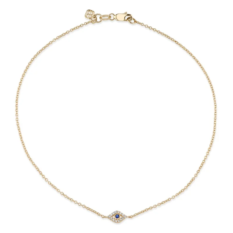 sterling silver bracelet for women-Gold Bezel Sapphire & Diamond Small Eye Anklet