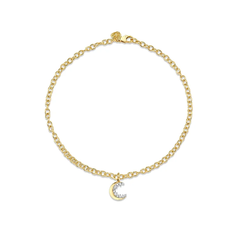 vintage bangle bracelet for women-Gold & Diamond Cocktail Crescent Moon Anklet