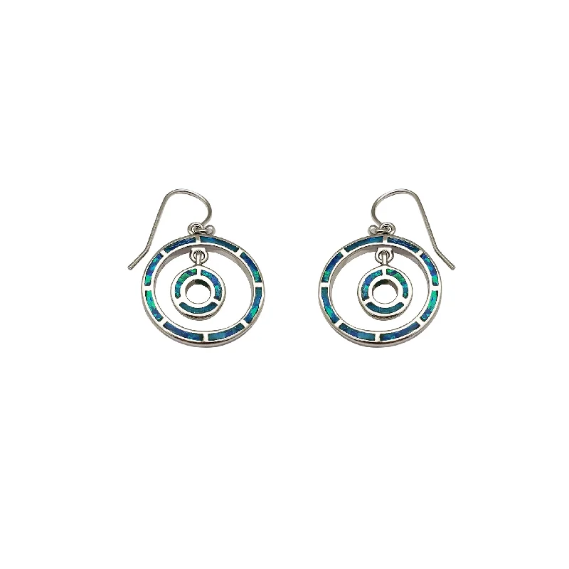 gemstone earrings for women-Dangling Opal Double Circle Earrings (Silver)