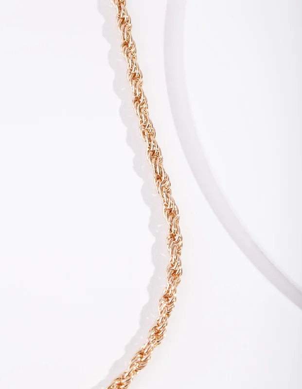 rose gold necklace for women-Gold Plated 60cm Thick Rope Necklace