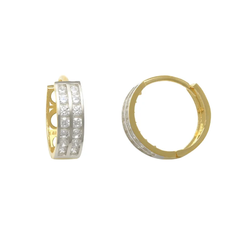 chic earrings for women-Zirconia 2-Row Huggie Earrings (14K)