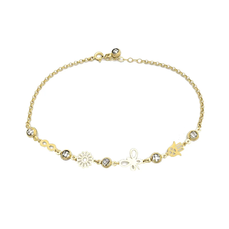 stretchy bracelet for women-Zirconia Charms Rolo Link Anklet (14K)