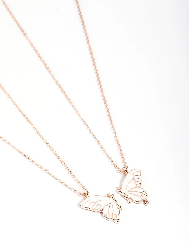 infinity necklace for women-Rose Gold Best Friend Butterfly Necklace Pack