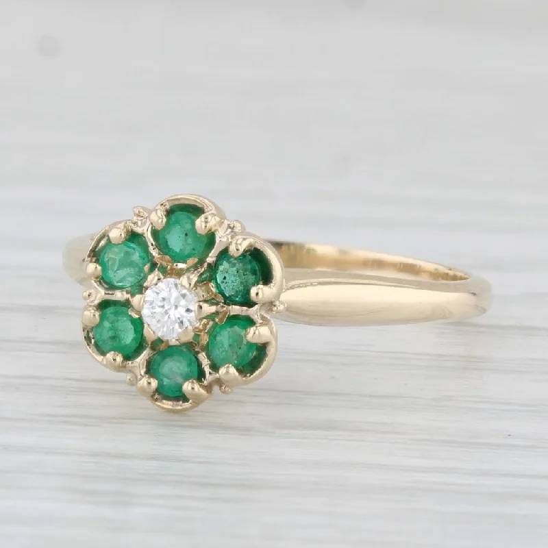 mixed metal engagement rings for women-0.29ctw Emerald Diamond Flower Ring 10k Yellow Gold Size 6.75