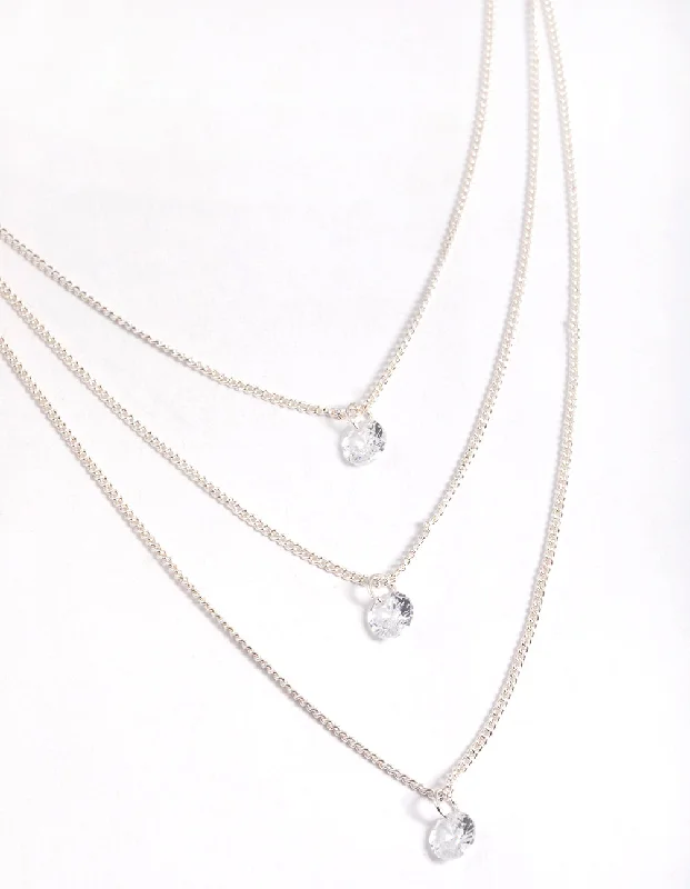 adjustable necklace for women-Silver Classic Diamante Layered Necklace