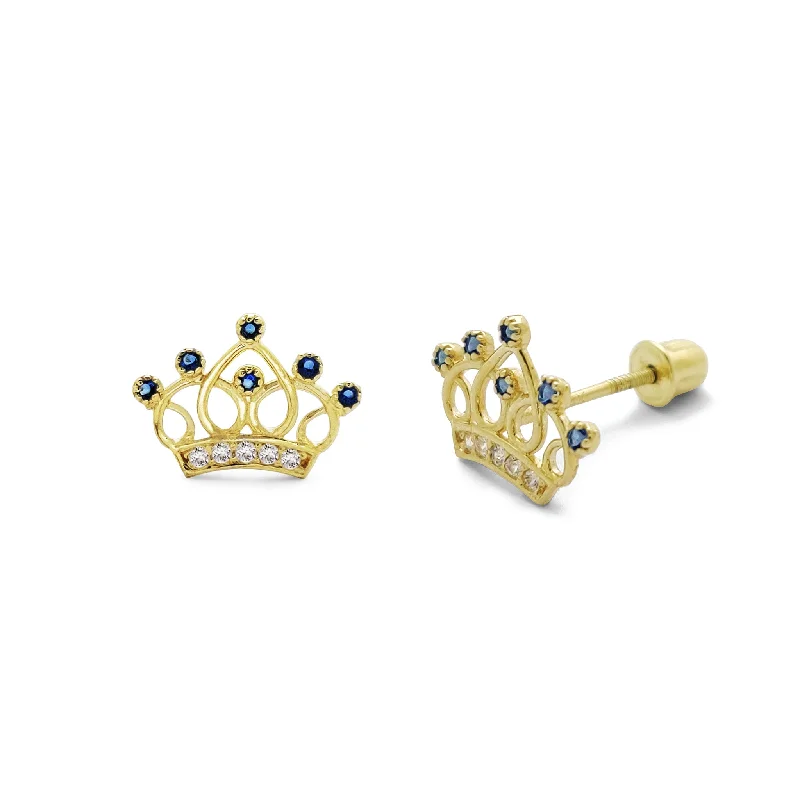 multi-stone earrings for women-Pave Outline Queen Crown Stud Earrings (14K)