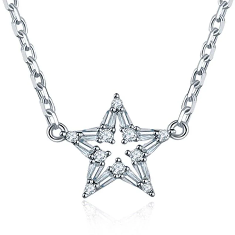 large pendant necklace for women-Crystal Star Pendant Necklace