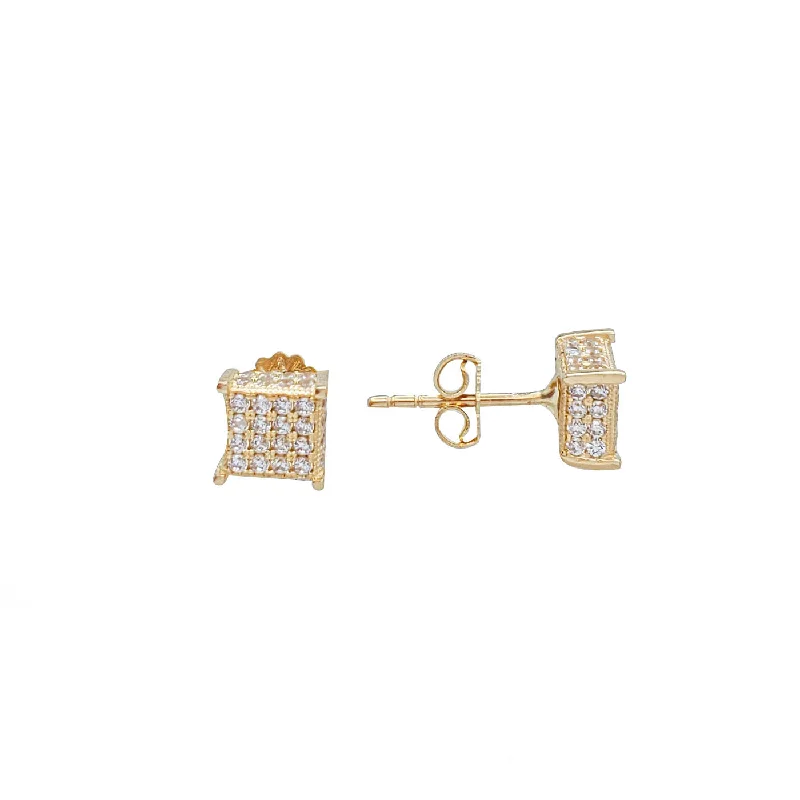 luxury diamond earrings for women-Zirconia Square Stud Earrings (14K)