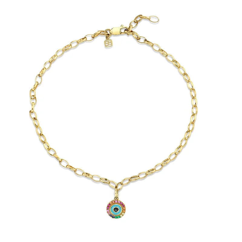 bangle bracelet for women-Gold & Rainbow Enamel Eye Anklet