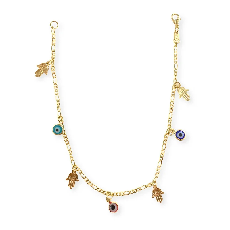 chic bracelet for women-18K Gold Filled Hamsa Evil Eye Charm Chain Anklet