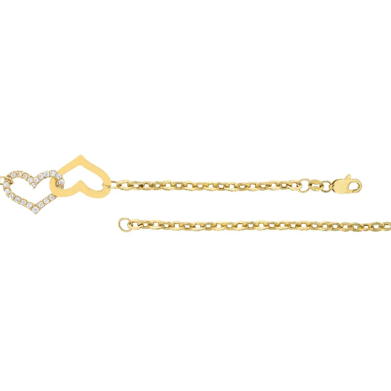 bridal anklet for women-Yellow Gold Double Heart Anklet (14K)