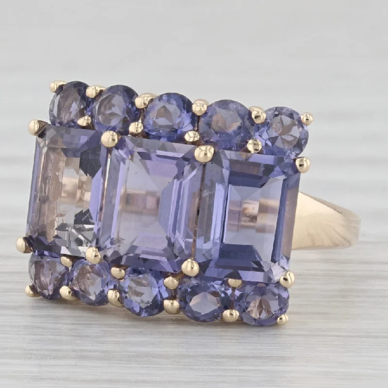 silver engagement rings for women-4.95 ctw Iolite Cluster 10K Yellow Gold Gemstone Size 7.25 Ring