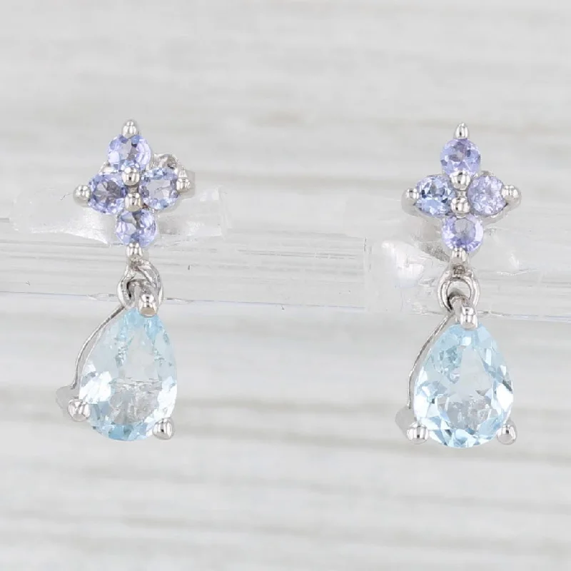 personalized diamond engagement rings for women-1.46ctw Tanzanite Aquamarine Dangle Earrings 10k White Gold Drops