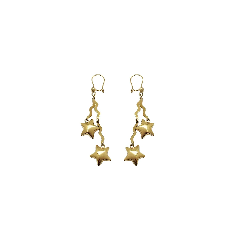 modern hoop earrings for women-Double Stars & Streamers Dangling Earrings (14K)