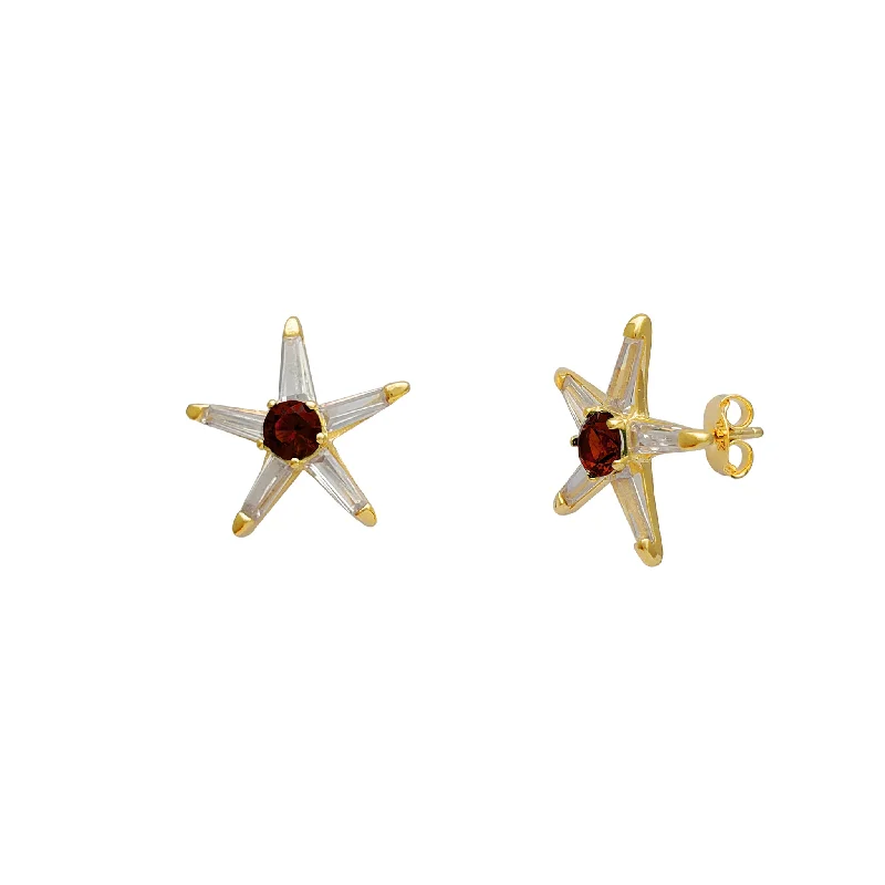 long earrings for women-Trapezoid & Round Star Stud Earrings (14K)