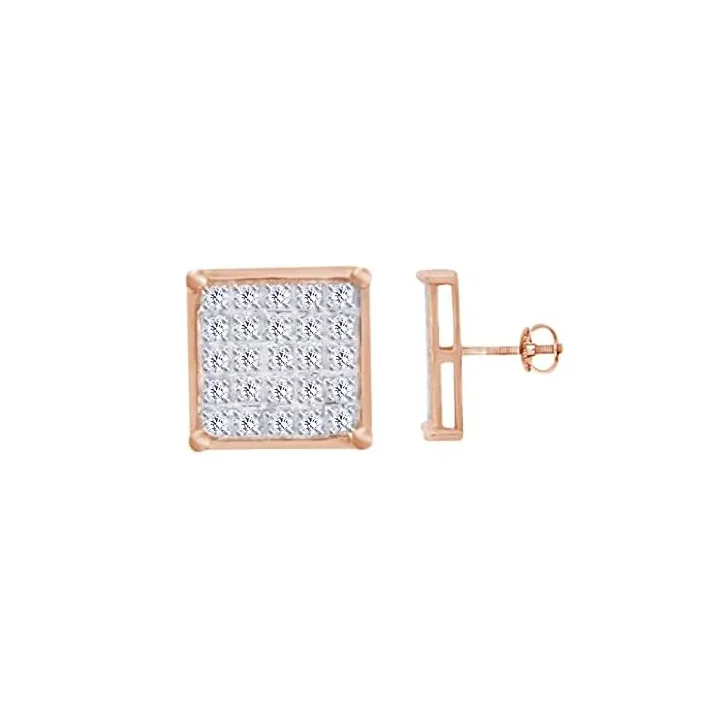 sapphire earrings for women-White Diamond Square Rose Gold Stud Earring (14K)