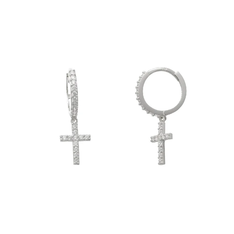 diamond drop earrings for women-Zirconia Cross Huggie Earrings (14K)