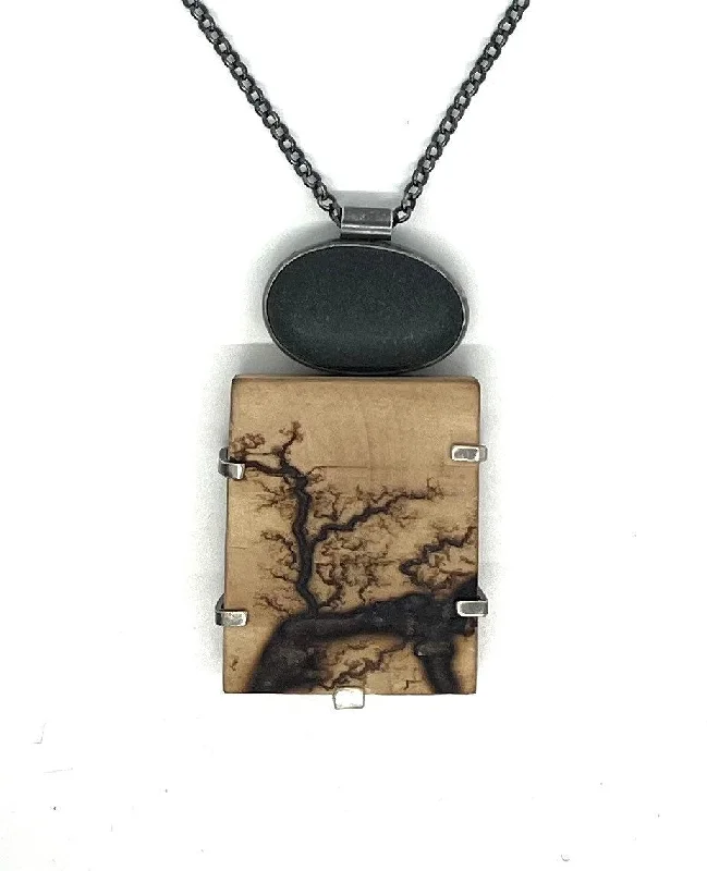 sapphire necklace for women-Rock and Lightning Wood necklace