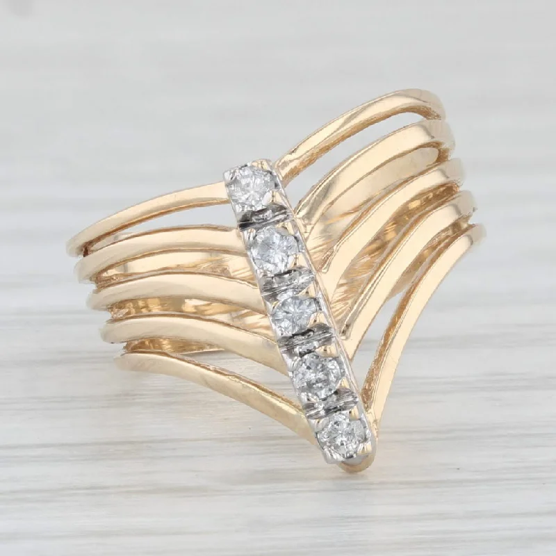 vintage solitaire engagement rings for women-0.14ctw Diamond Journey Layered Band Ring 14k Yellow Gold Size 4