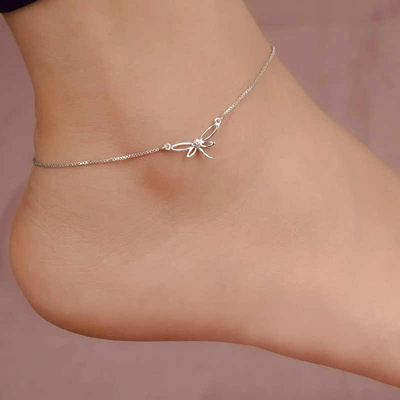 vintage bangle bracelet for women-Silver Dragonfly Charm Anklet