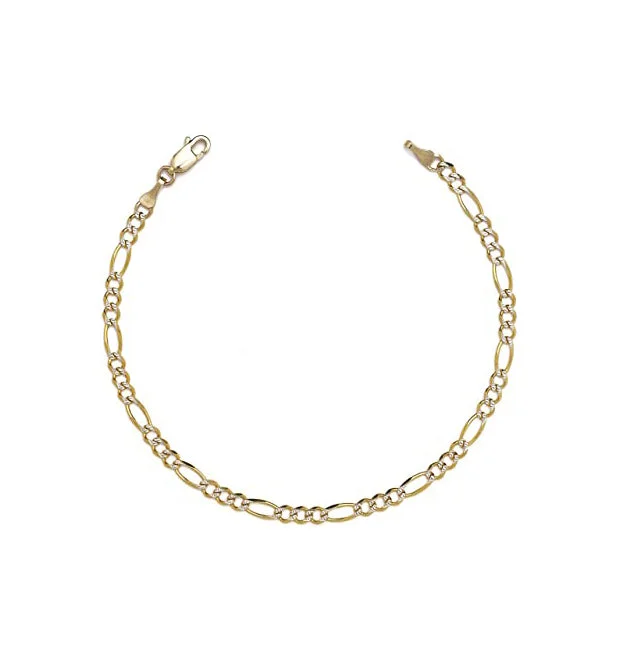 gold cuff bracelet for women-[Solid] Two-Tone Figaro Anklet (14K)