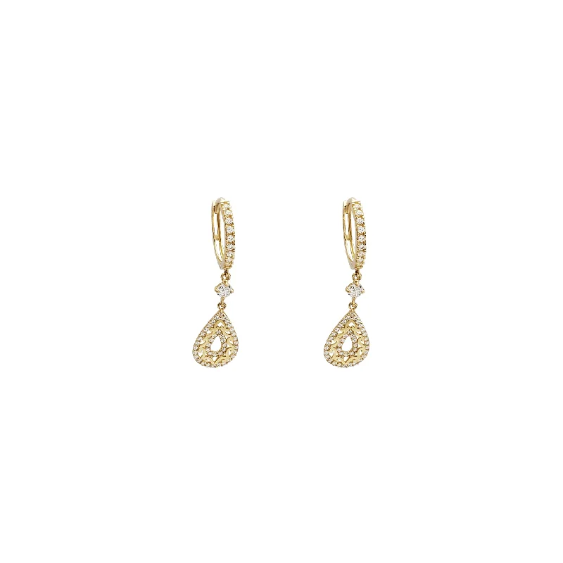 silver chandelier earrings for women-Dangling Drop CZ Huggie Earrings (14K)