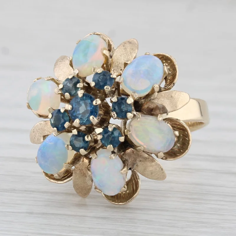 ruby engagement rings for women-Vintage Opal Blue Sapphire Cluster Ring 14k Yellow Gold Size 5.75 Cocktail