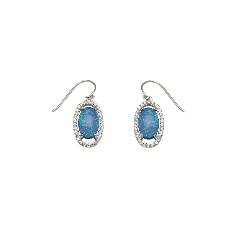 ruby earrings for women-Dangling Opal Oval CZ Earrings (Silver)