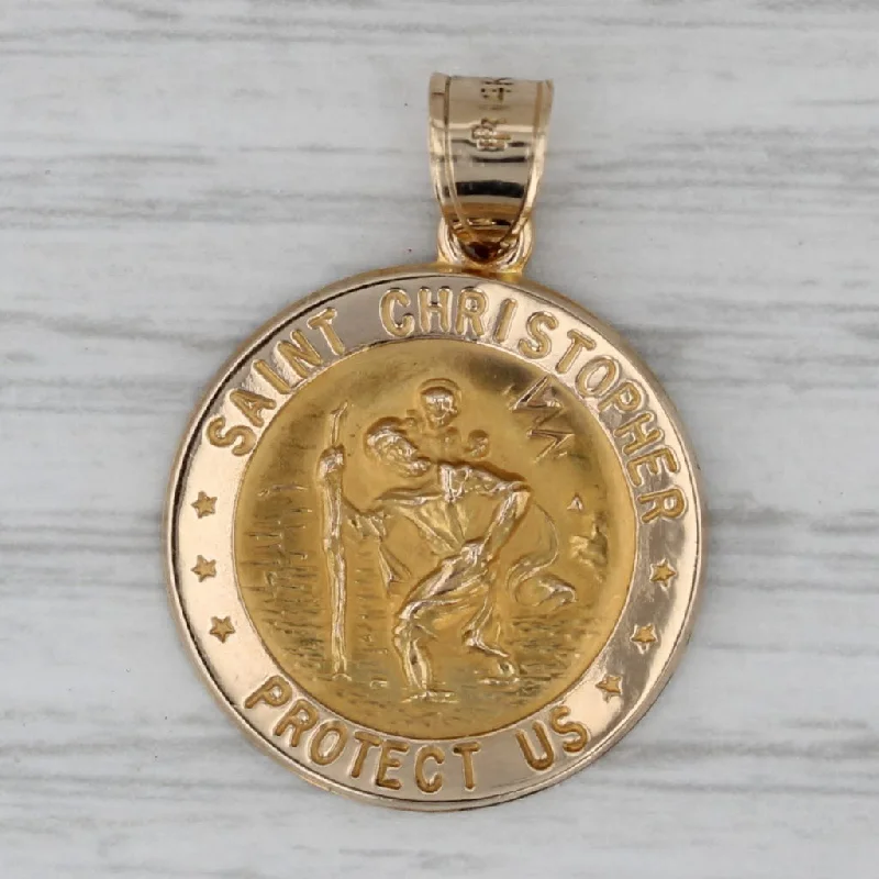 affordable sapphire engagement rings for women-Saint Christopher Protect Us Prayer Token Pendant 14k Yellow Gold Catholic