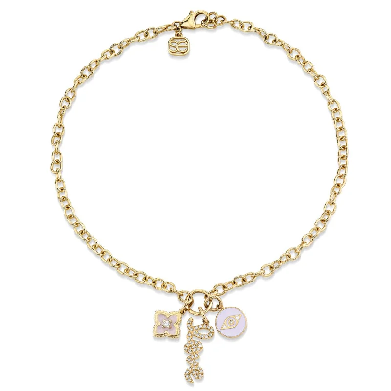 personalized anklet for women-Gold & Diamond Love & Protection Anklet