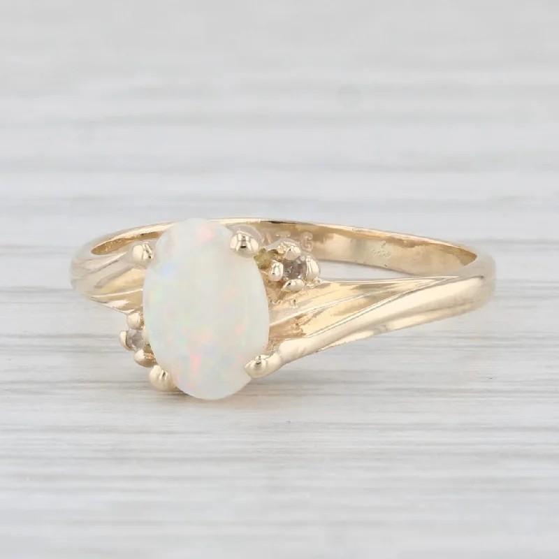 oval engagement rings for women-Oval Cabochon Opal Solitaire Ring 10k Yellow Gold Size 4.25