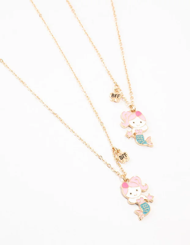 butterfly necklace with diamonds for women-Kids Gold Mermaid BFF Necklace