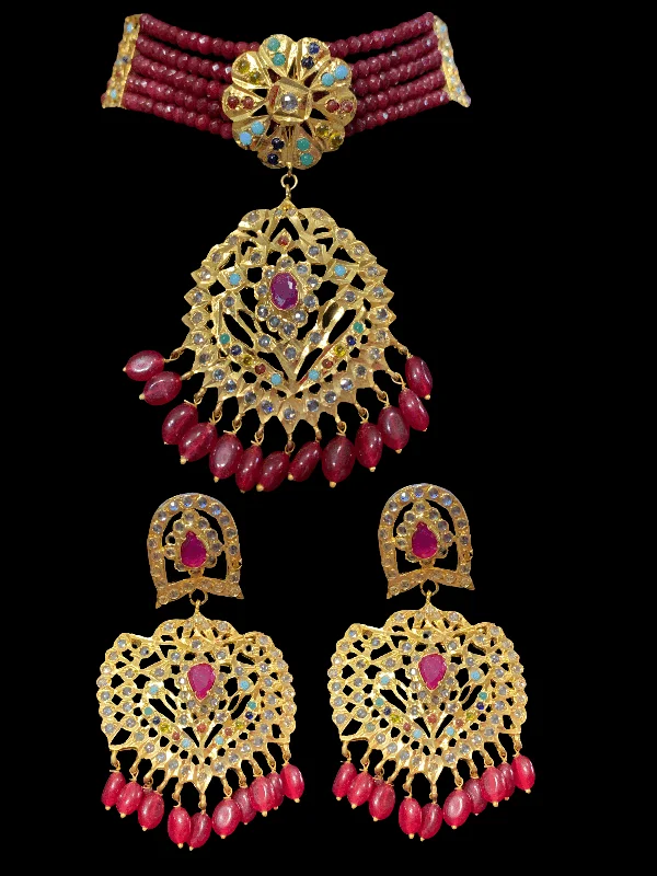 modern hoop earrings for women-C54 Jenna  jadau navratan  choker with earrings( READY TO SHIP )