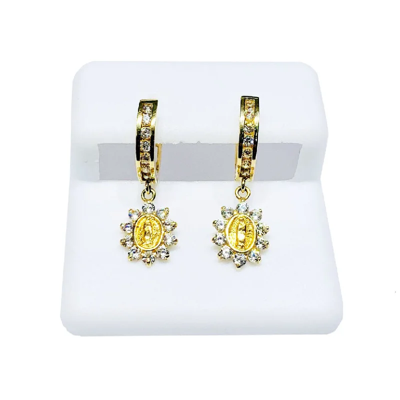 statement stud earrings for women-Virgen Guadalupe CZ Earrings (14K).