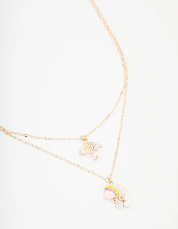 birthstone pendant necklace for women-Kids Rose Gold Enamel Cloud & Rain Layered Necklace