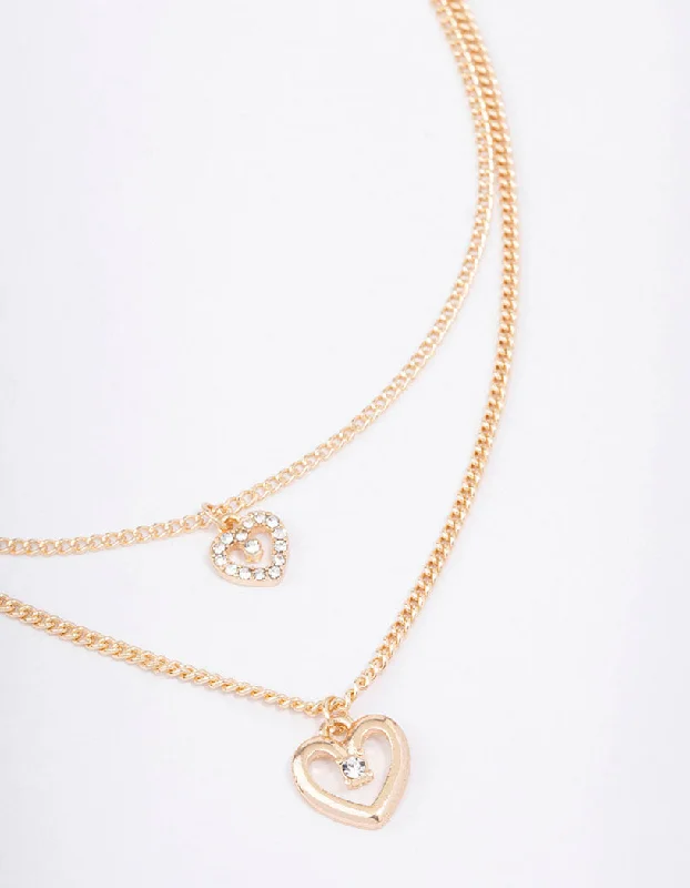 infinity chain necklace for women-Gold Chain Heart Diamante Layered Necklace