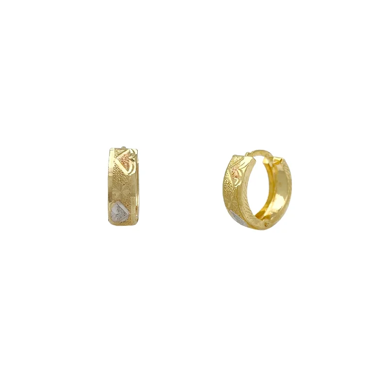 minimalistic earrings for women-Tri-Color Zig Zag Diamond Cuts Huggie Earrings (14K)