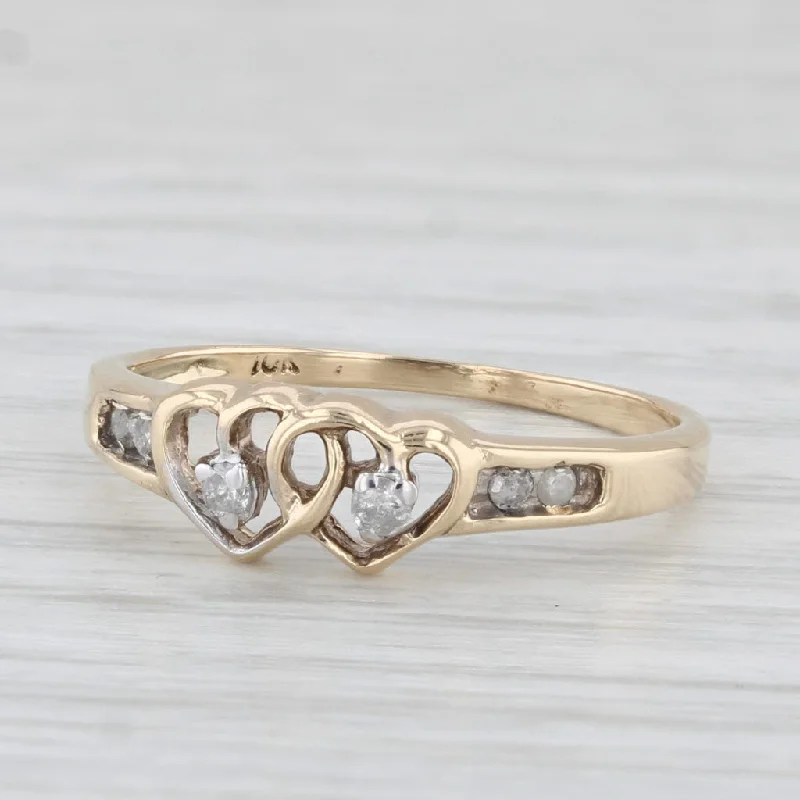 mixed metal engagement rings for women-Diamond Interlocking Hearts Ring 10k Yellow Gold Size 5 Anniversary Promise