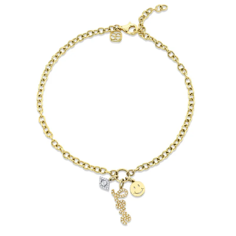 chain anklet for women-Gold & Diamond Protection, Love & Happiness Anklet