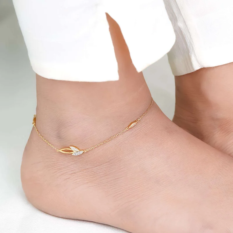 sterling silver bracelet for women-Golden Leaves Layered Anklet