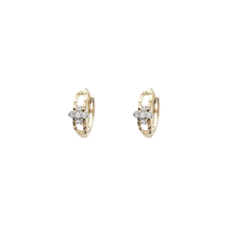 chic earrings for women-Zirconia Cross Outlined D-cuts Huggie Earrings (14K)