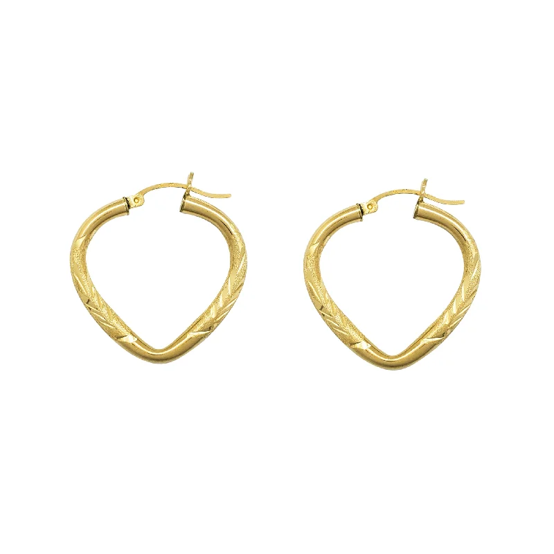 long earrings for women-Diamond Cuts Heart Hoop Earrings (14K)