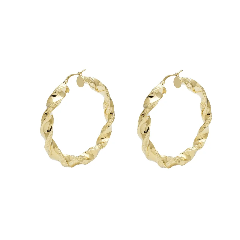 minimalist earrings for women-Churro Twist Hoop Earrings (14K)