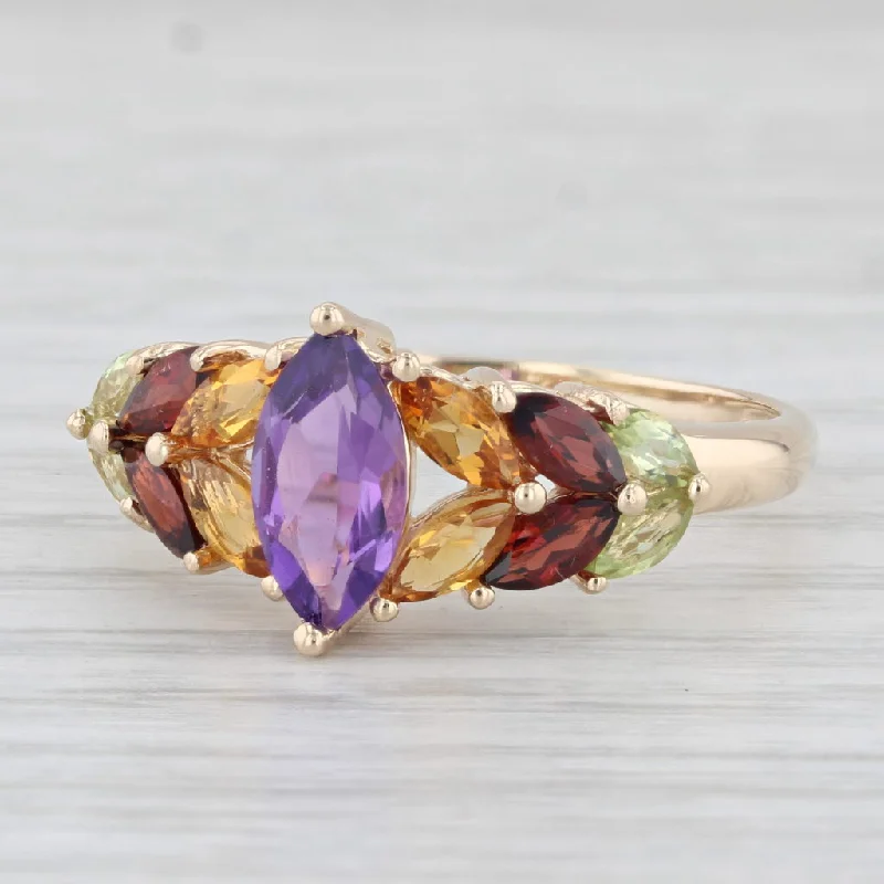 mixed metal engagement rings for women-2.46ctw Amethyst Citrine Garnet Peridot Ring 14k Yellow Gold Size 11