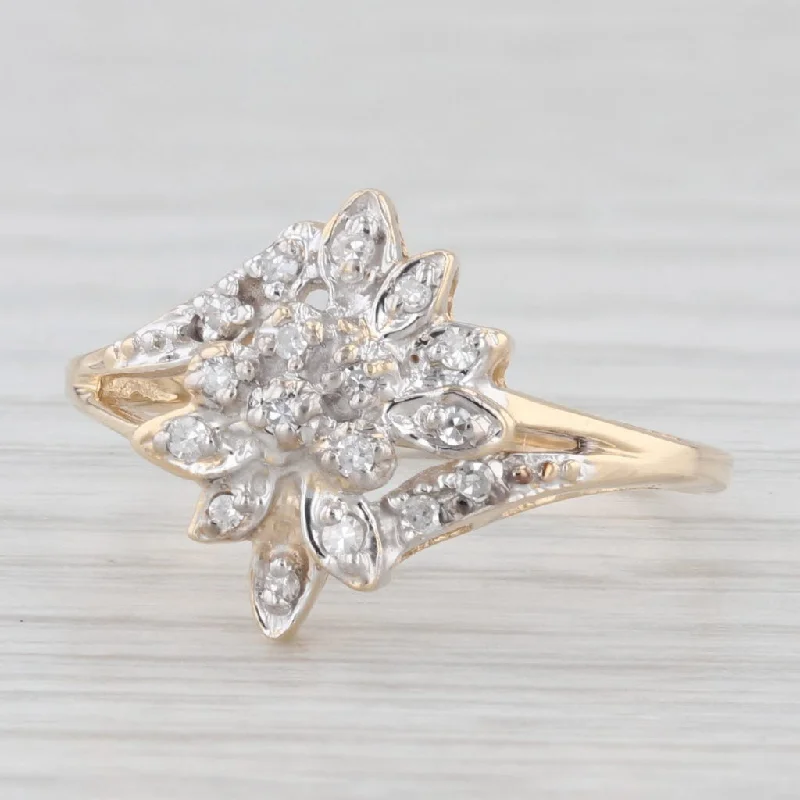 rose gold solitaire engagement rings for women-Diamond Cluster Bypass Ring 10k Yellow Gold Size 7.5