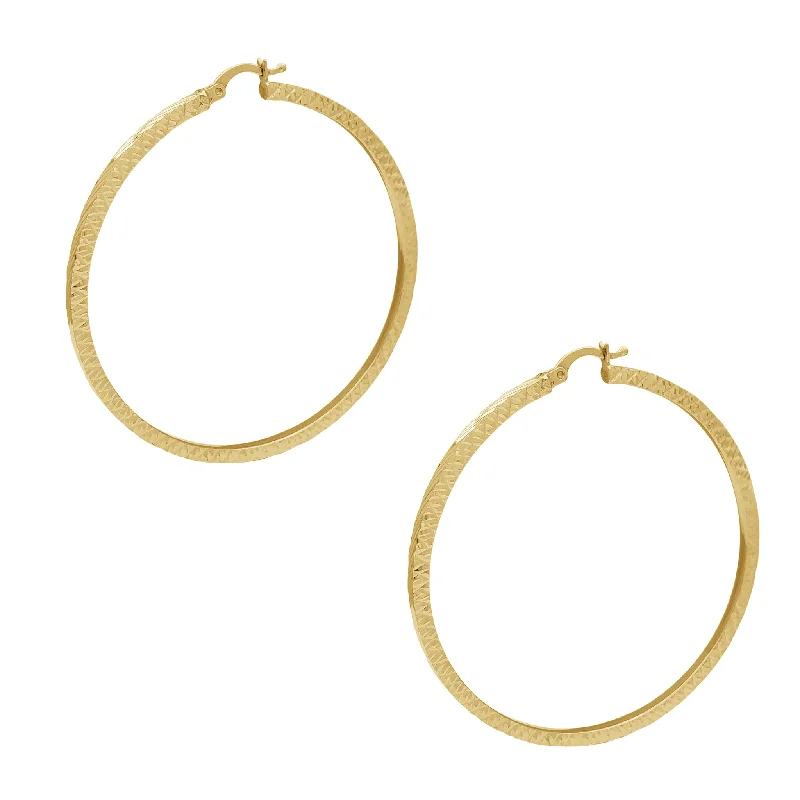 moon earrings for women-Diamond-cuts Hoop Earrings (14K)