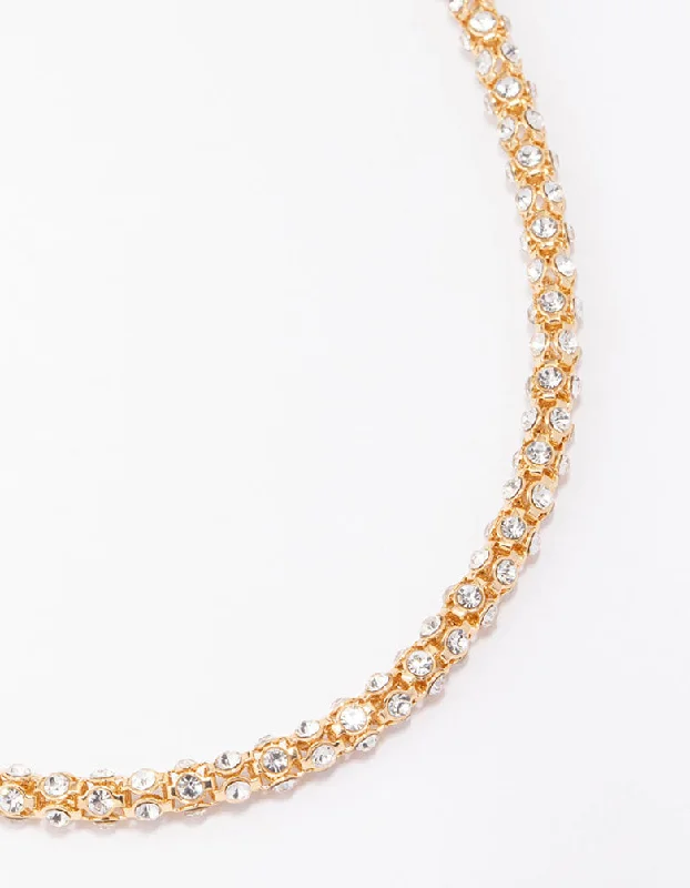 personalized necklace for women-Gold Plated Diamante Fireball Chain Necklace