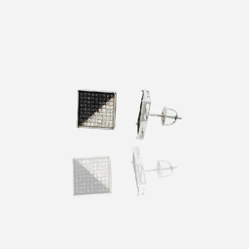 vintage earrings for women-Split Monochrome Diamond Square Stud Earrings (10K)