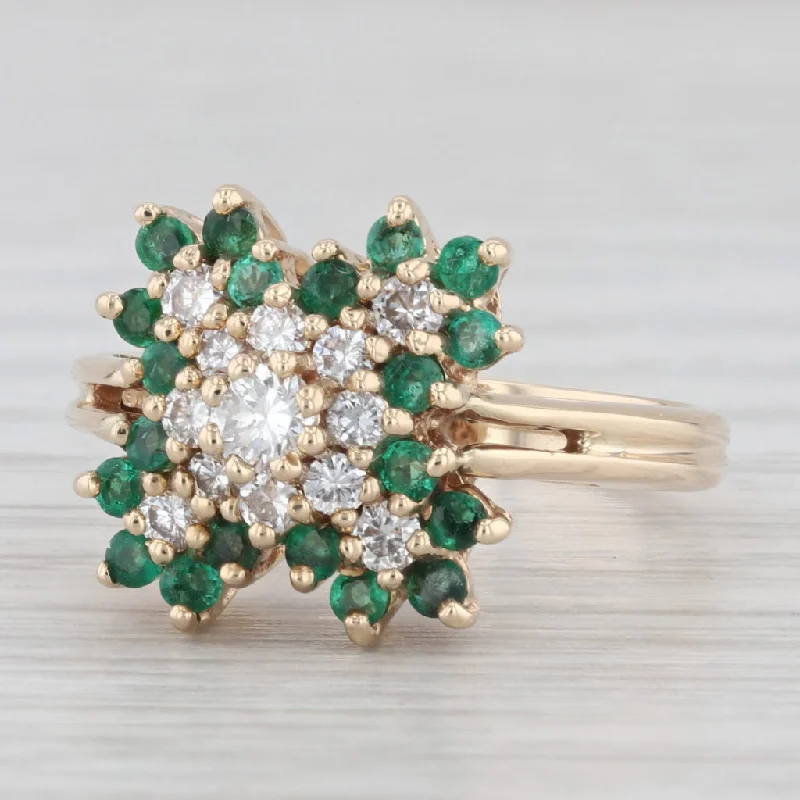 solitaire diamond engagement rings for women-0.84ctw Diamond Emerald Cluster Ring 14k Yellow Gold Size 6.5