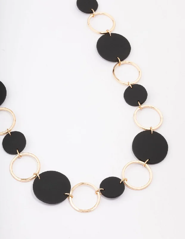 elegant pendant necklace for women-Black Matte Station Disc Necklace